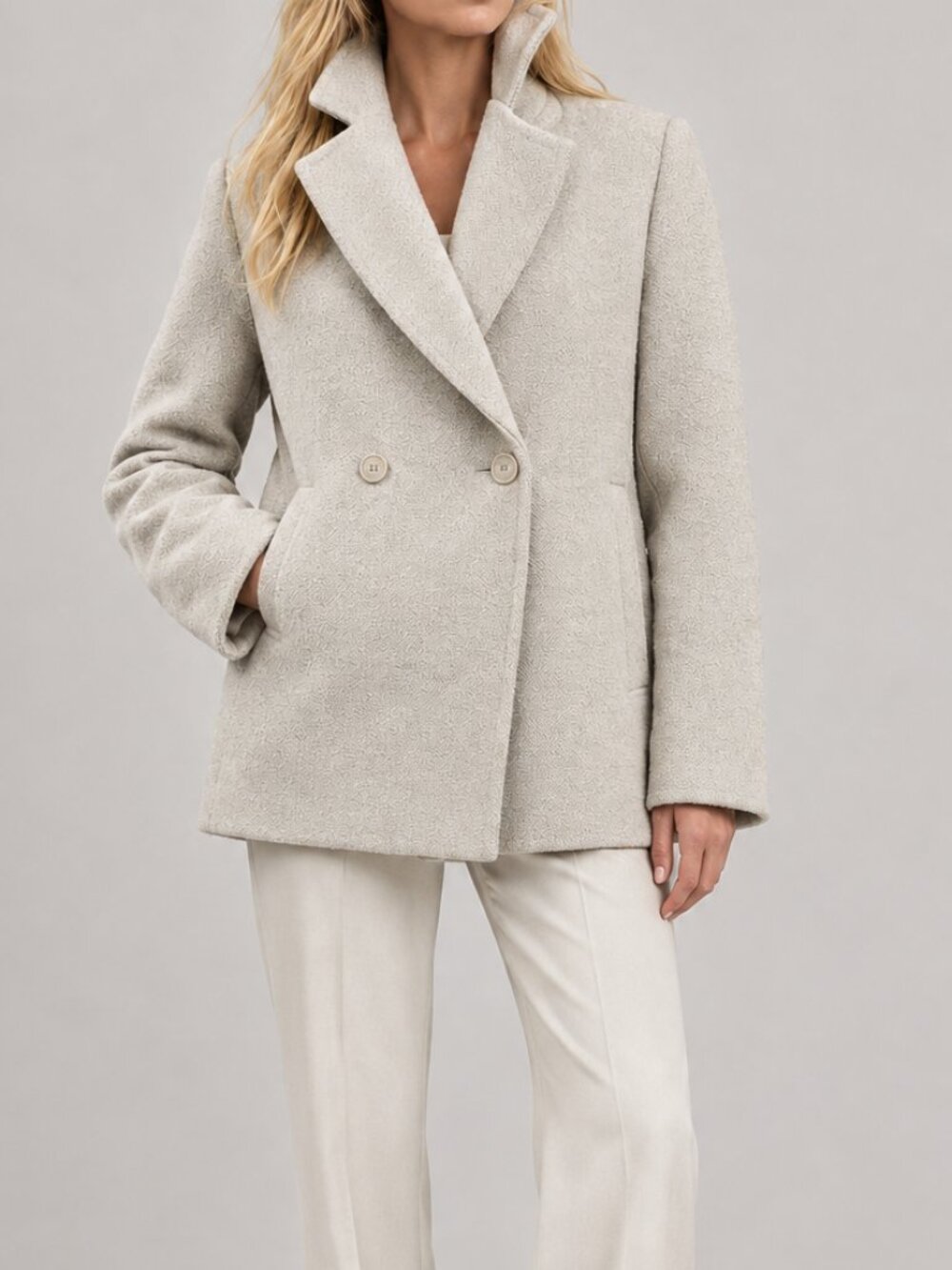 HM H&M cream women's coat peacoat overcoat double breasted S/M